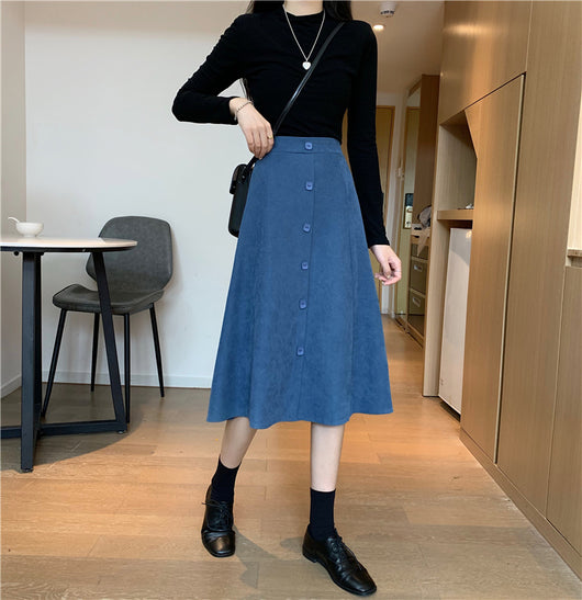 Falda Midi Cintura Alta Estilo A-Line para Invierno - Image 44