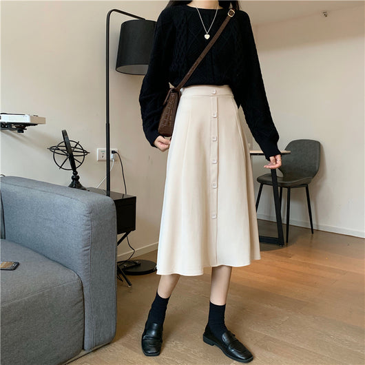 Falda Midi Cintura Alta Estilo A-Line para Invierno - Image 48