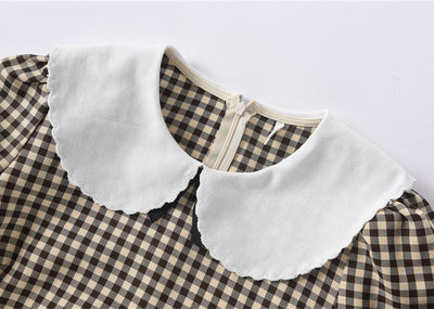 Top Corto Cuello Peter Pan a Cuadros con Falda Cintura Alta - Image 17