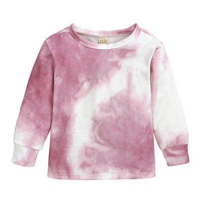 Kids' light blue and white tie-dye long-sleeve top and matching pants set, made from soft cotton. - Image 6