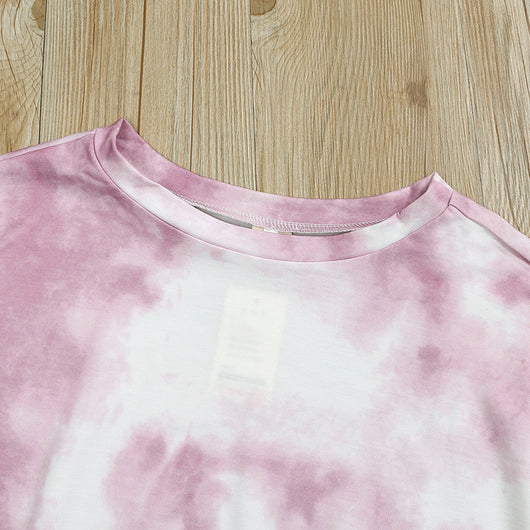 Kids' light blue and white tie-dye long-sleeve top and matching pants set, made from soft cotton. - Image 7