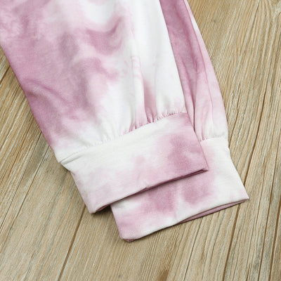Kids' light blue and white tie-dye long-sleeve top and matching pants set, made from soft cotton. - Image 15