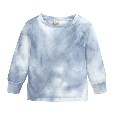 Kids' light blue and white tie-dye long-sleeve top and matching pants set, made from soft cotton. - Image 17