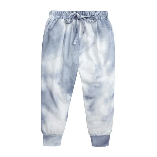 Kids' light blue and white tie-dye long-sleeve top and matching pants set, made from soft cotton. - Image 18