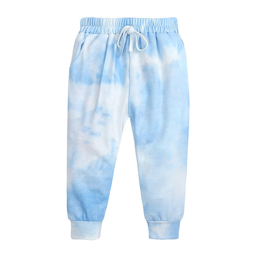 Kids' light blue and white tie-dye long-sleeve top and matching pants set, made from soft cotton. - Image 20