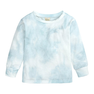 Kids' light blue and white tie-dye long-sleeve top and matching pants set, made from soft cotton. - Image 21