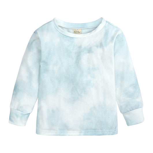 Kids' light blue and white tie-dye long-sleeve top and matching pants set, made from soft cotton. - Image 21