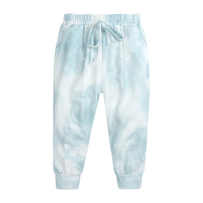 Kids' light blue and white tie-dye long-sleeve top and matching pants set, made from soft cotton. - Image 22