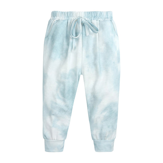 Kids' light blue and white tie-dye long-sleeve top and matching pants set, made from soft cotton. - Image 22