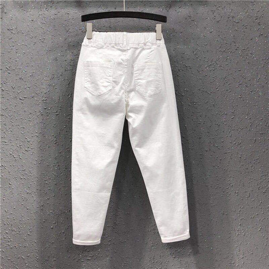 Pantalones Harem Talla Grande Cintura Alta Elástico Fino Ropa Casual Mujer - Image 13
