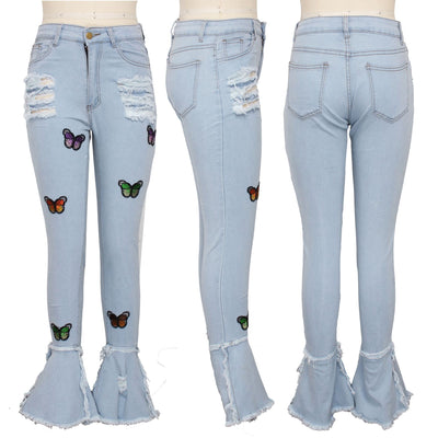 Pantalones Vaqueros Azules con Mariposas Bordadas y Detalles Rotos - Image 14