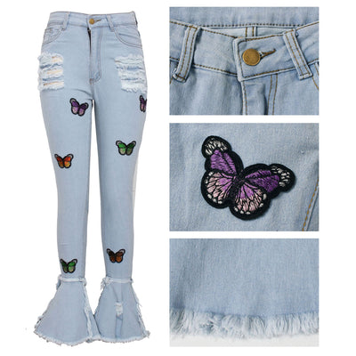 Pantalones Vaqueros Azules con Mariposas Bordadas y Detalles Rotos - Image 15