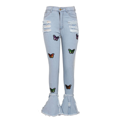Pantalones Vaqueros Azules con Mariposas Bordadas y Detalles Rotos - Image 16