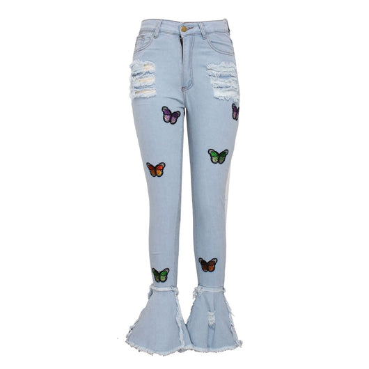 Pantalones Vaqueros Azules con Mariposas Bordadas y Detalles Rotos - Image 16