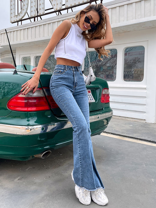 Pantalón Flare Denim Stretch de Pierna Ancha con Costura Fina - Image 12