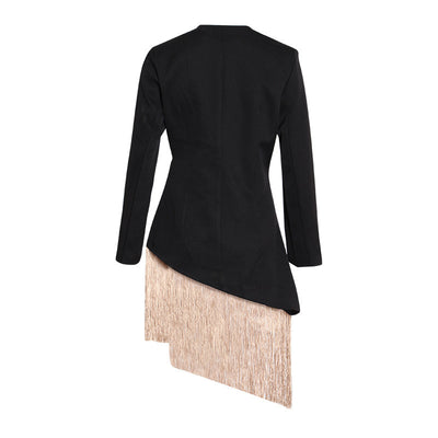 Blazer Mujer Jacquard Bordado con Flecos Diagonales Irregulares - Image 8
