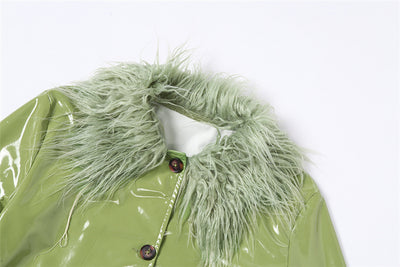 Chaqueta de Cuero Slim con Cuello de Piel - Abrigo Cálido de Botón Único para Mujer - Image 21