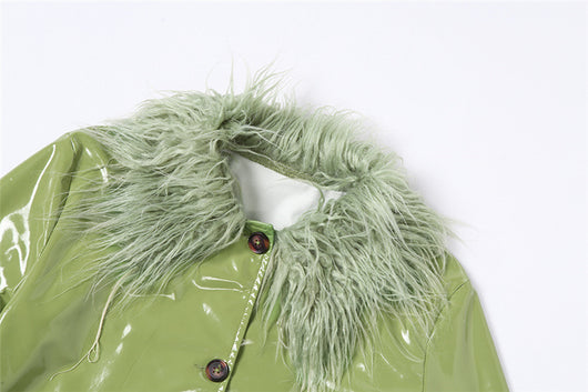 Chaqueta de Cuero Slim con Cuello de Piel - Abrigo Cálido de Botón Único para Mujer - Image 21