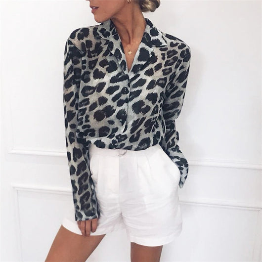 Blusa Vintage Leopardo Manga Larga Cuello Solapa Oficina Talla Grande - Image 17