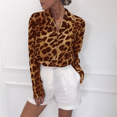 Blusa Vintage Leopardo Manga Larga Cuello Solapa Oficina Talla Grande - Image 18