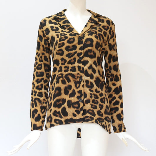 Blusa Vintage Leopardo Manga Larga Cuello Solapa Oficina Talla Grande - Image 19