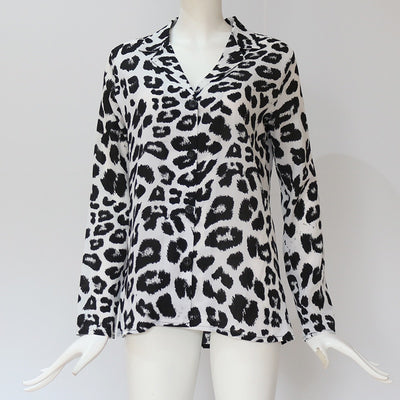 Blusa Vintage Leopardo Manga Larga Cuello Solapa Oficina Talla Grande - Image 22