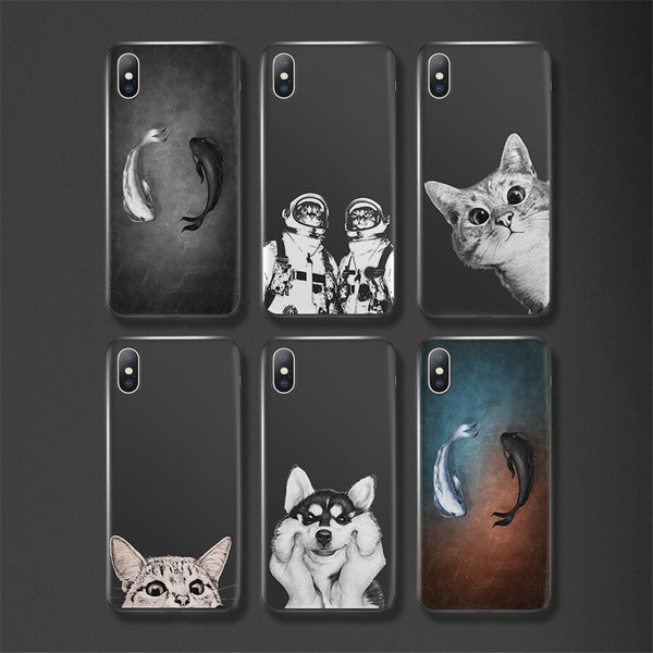Funda para celular con diseño adorable de gatos, perros y peces
