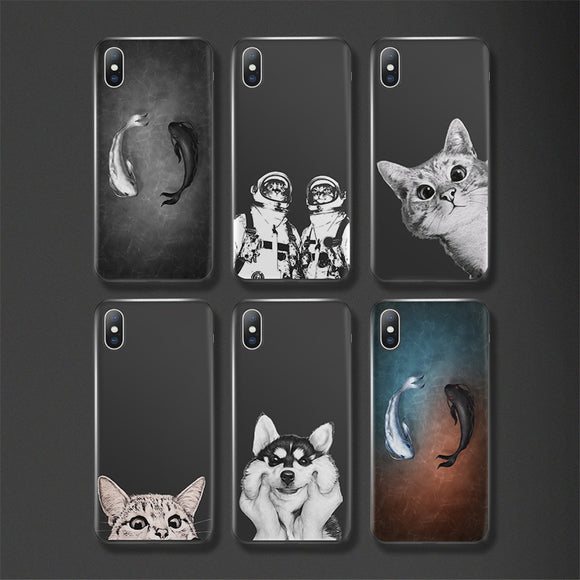 Funda para celular con diseño adorable de gatos, perros y peces
