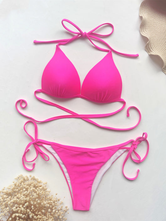 Bikini de Color Sólido con Tirantes Ajustables y Efecto Levantador - Image 8