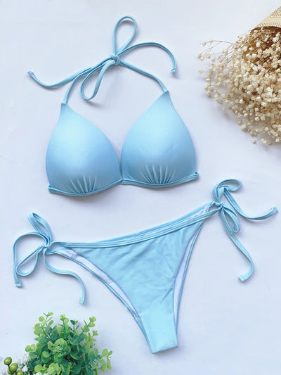Bikini de Color Sólido con Tirantes Ajustables y Efecto Levantador - Image 10
