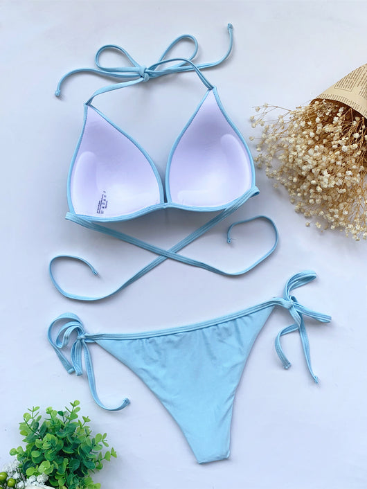 Bikini de Color Sólido con Tirantes Ajustables y Efecto Levantador - Image 11