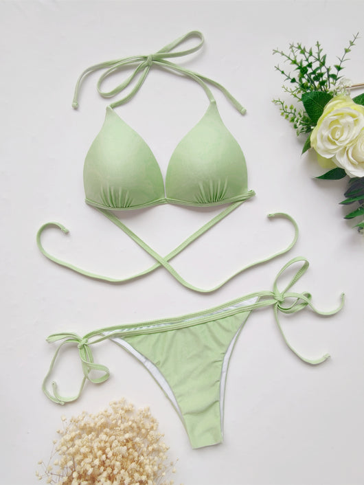 Bikini de Color Sólido con Tirantes Ajustables y Efecto Levantador - Image 12