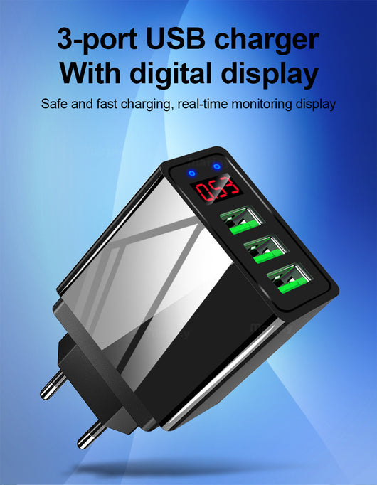 Cargador USB Triple Puerto con Pantalla LED 3A - Image 9