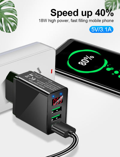 Cargador USB Triple Puerto con Pantalla LED 3A - Image 10