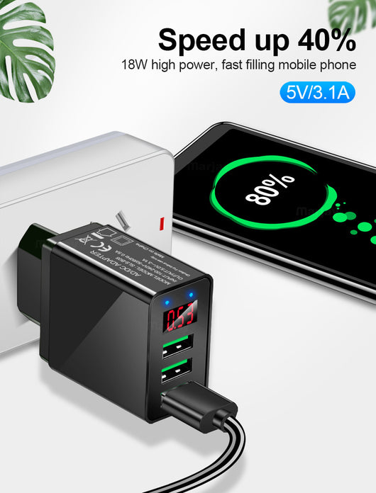 Cargador USB Triple Puerto con Pantalla LED 3A - Image 10