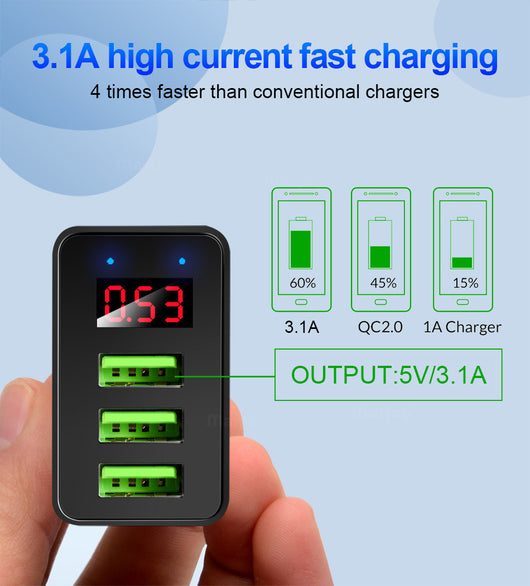 Cargador USB Triple Puerto con Pantalla LED 3A - Image 11