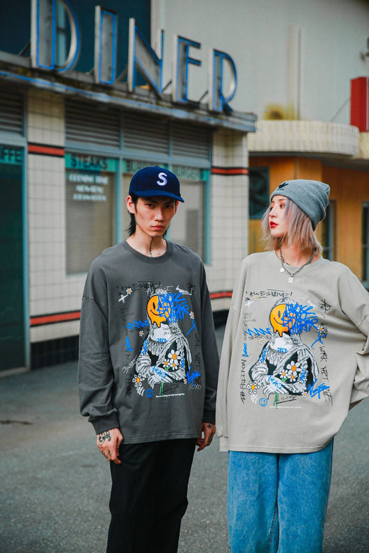 Playera Holgada Hip Hop para Parejas de Manga Larga - Image 6