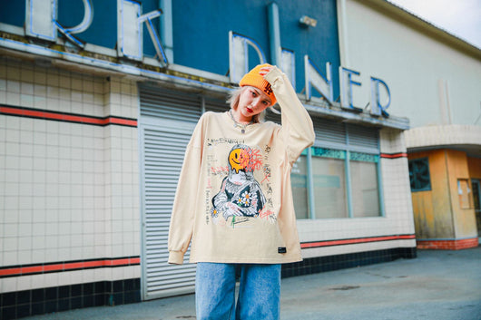 Playera Holgada Hip Hop para Parejas de Manga Larga - Image 9