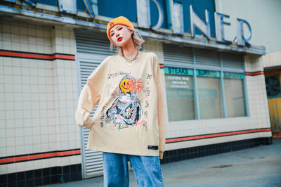 Playera Holgada Hip Hop para Parejas de Manga Larga - Image 11