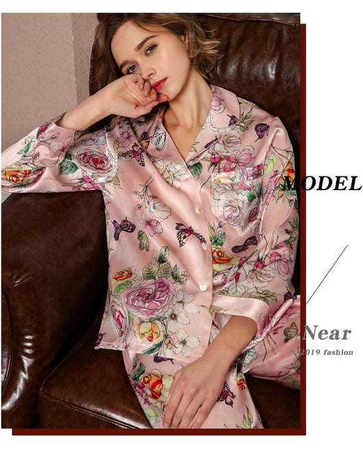 Pijama de Seda Largo Estampado para Mujer - Diseño Minimalista y Elegante - Image 6