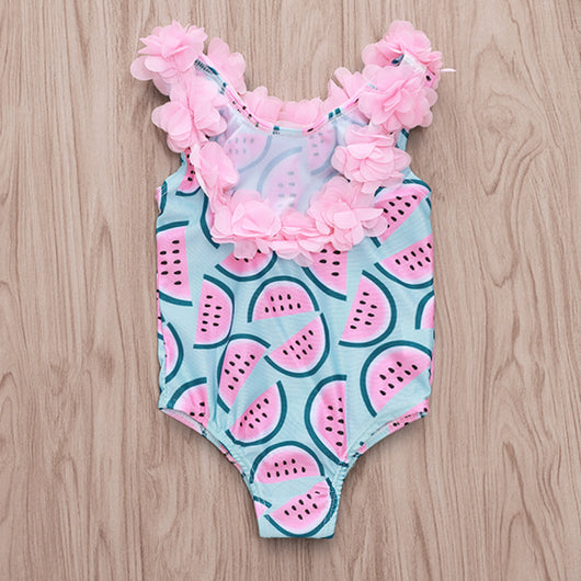 Traje de Baño Infantil con Estampado de Sandía y Encaje Floral - Image 14