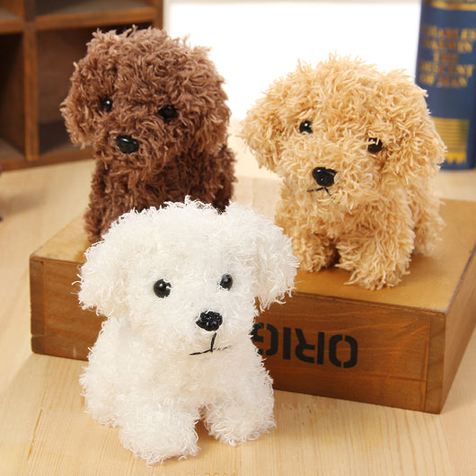 Small brown fluffy plush toy resembling a poodle or teddy dog, with black button eyes and nose, sitting. - Image 8