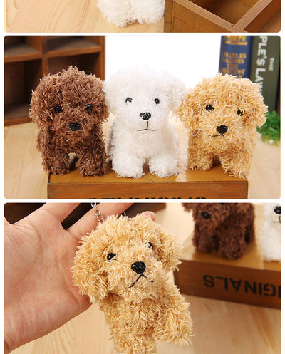 Small brown fluffy plush toy resembling a poodle or teddy dog, with black button eyes and nose, sitting. - Image 11