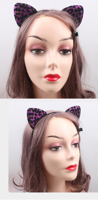 Diadema con Orejas de Gato Aterciopeladas con Glitter y Estampado de Leopardo - Image 12