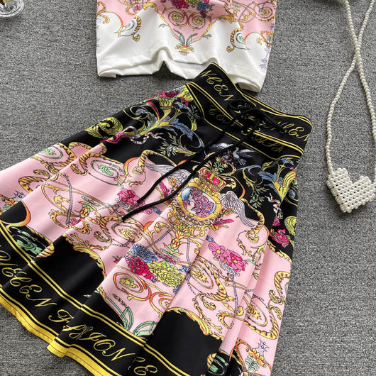 Conjunto de Dos Piezas: Blusa Estampada y Falda Corta para Mujer - Image 12