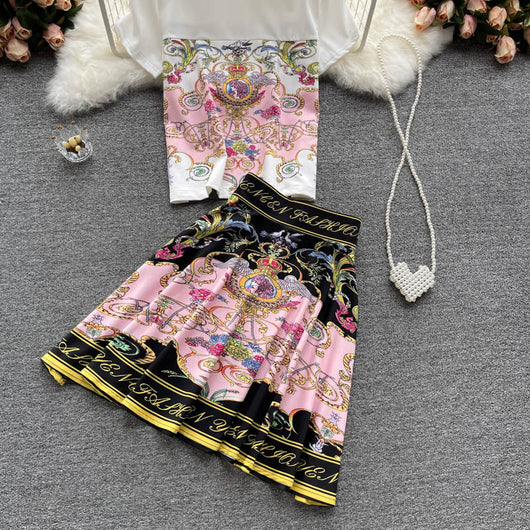 Conjunto de Dos Piezas: Blusa Estampada y Falda Corta para Mujer - Image 20