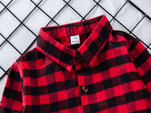 Blusa Infantil a Cuadros Rojo con Estampado de Letras - Image 13