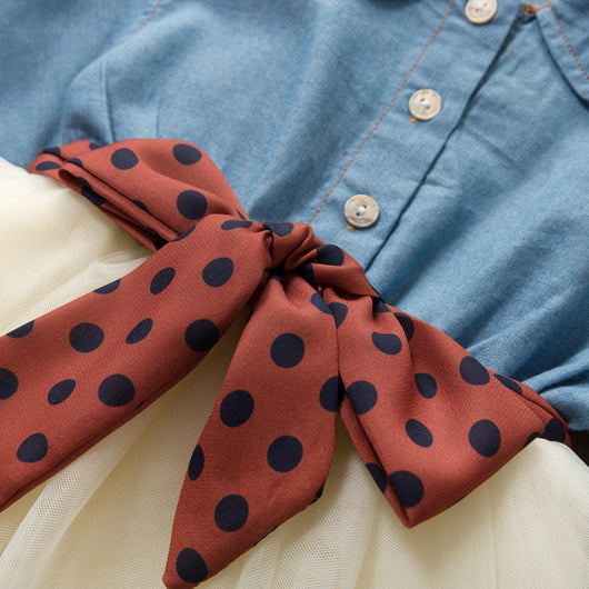 Vestido Infantil Denim con Panel de Malla - Falda de Moda - Image 17