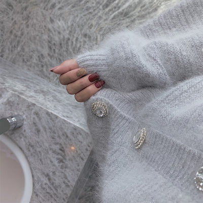 Cardigan Retro de Terciopelo Visón con Mangas Farol - Comodidad Atemporal - Image 11