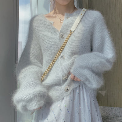 Cardigan Retro de Terciopelo Visón con Mangas Farol - Comodidad Atemporal - Image 12